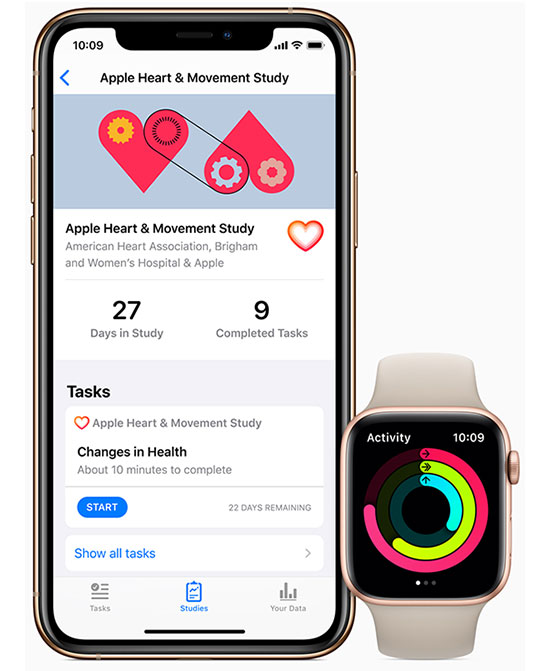 Apple Research App, iPhone 11, Apple Watch Series 5 estudio de corazón y movimiento