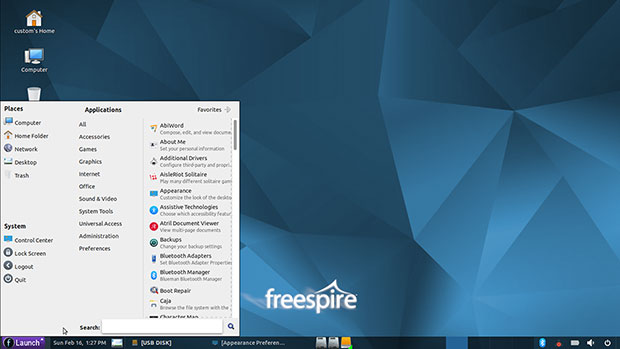 Menú principal de dos partes de Freespire 6.0 MATE Edition 