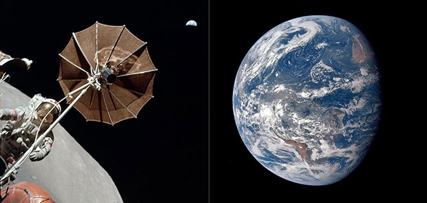 Astronauta y Tierra, Apolo 15, 1971; y la Tierra por Apolo 17, 1972.