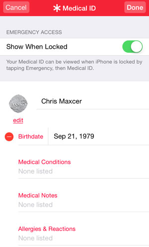 iOS 8 Medical ID