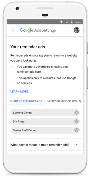 Google Ads Settings smartphone display
