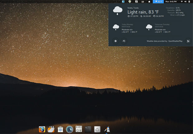 Pinguy OS 18.04 desktop weather applet