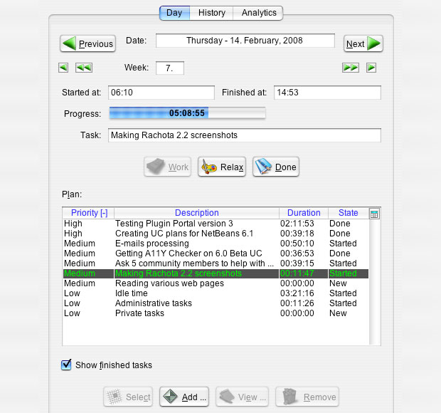 Rachota Timetracker screenshot