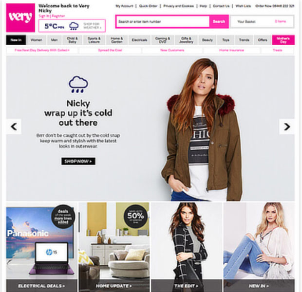 Shop Direct website Very screenshot