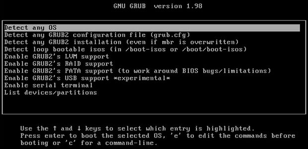 Capture d'écran de redémarrage de la réparation Linux GRUB