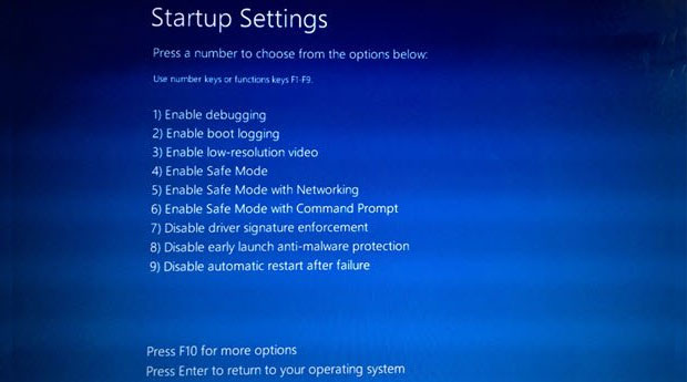 Windows Startup Settings screenshot
