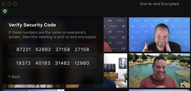 Zoom end-to-end encryption verify security code