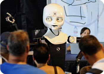 Visitors Interact With the Mobile, Dexterous, Social (MDS) Robot Octavia at the Office of Naval Research Exhibit During Fleet Week New York 2010.(U.S. Navy Photo by John F. Williams)