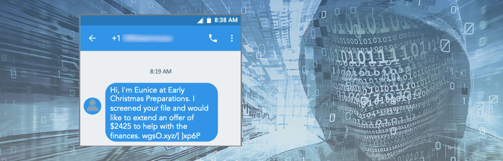 example of a fake SMS message attempting to steal customer data