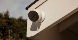 Google Nest Cam home security camera moutned outdoors