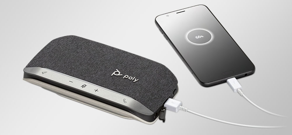 Poly Sync 20 speakerphone can be used to charge a smartphone