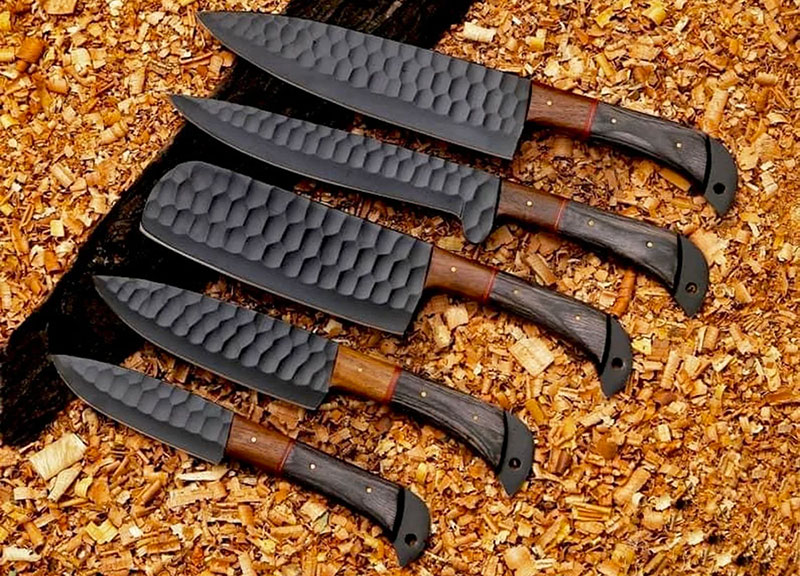 Hand Forged Damascus Chef's Knife Set of 5