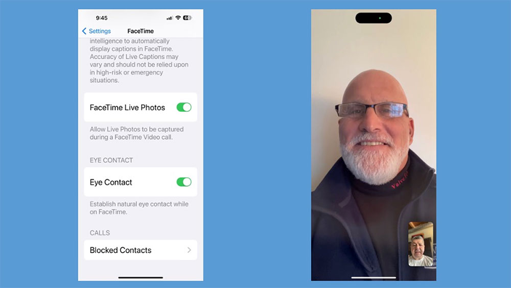 Eye Contact settings for Apple's FaceTime app