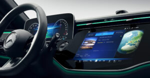 Mercedes-Benz E-Class 2023, with information along the route with place details provided by Google in the interior of the new E-Class
