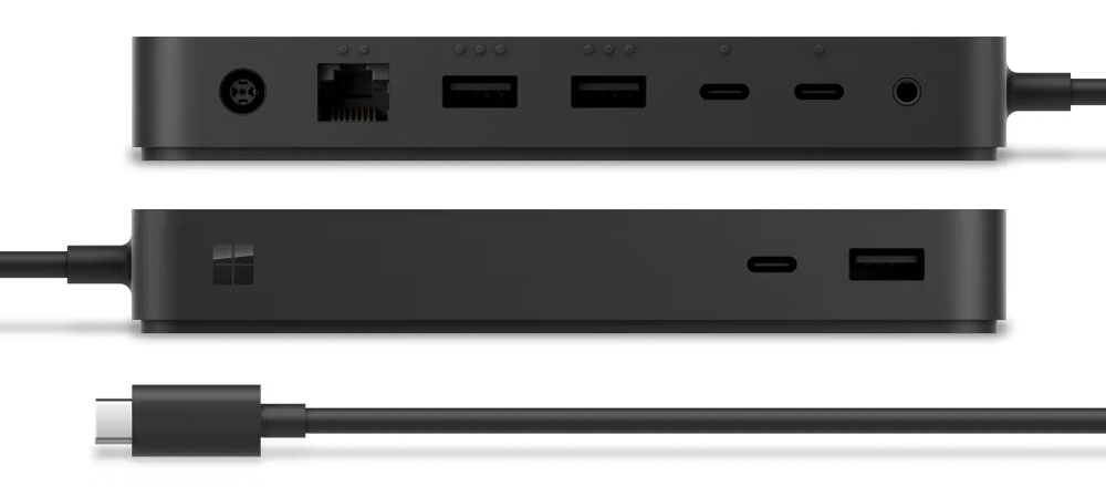 Vistas laterales de los puertos de Microsoft Surface Thunderbolt 4 Dock