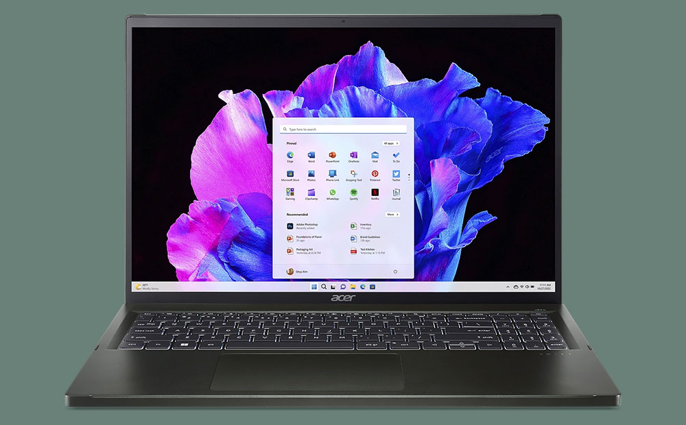 Vue avant de l'ordinateur portable Acer Swift Edge 16 pouces