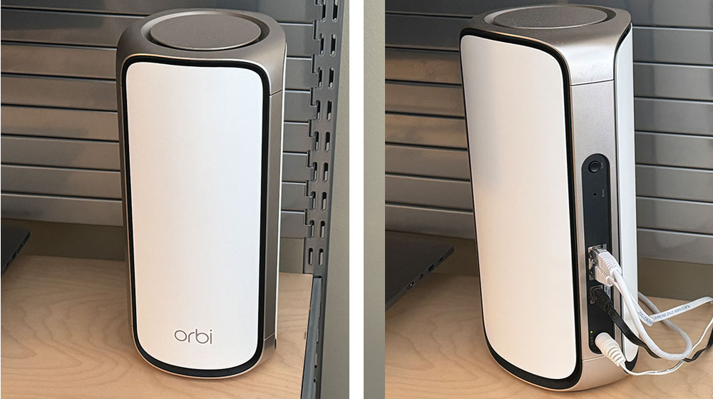 Orbi RBE973 Router front and back views