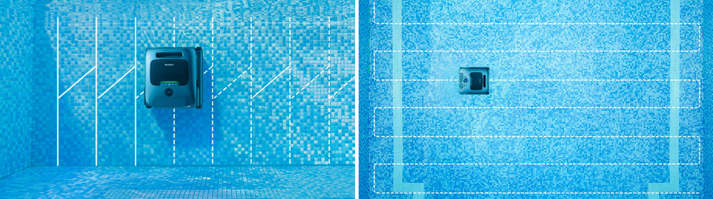 Beatbot AquaSense Pro cleaning patterns of pool floor and walls