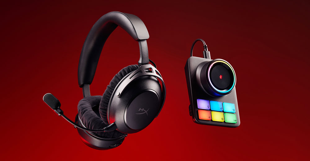 HyperX Cloud Alpha 2 wireless gaming headset with detachable microphone and customizable RGB control hub.